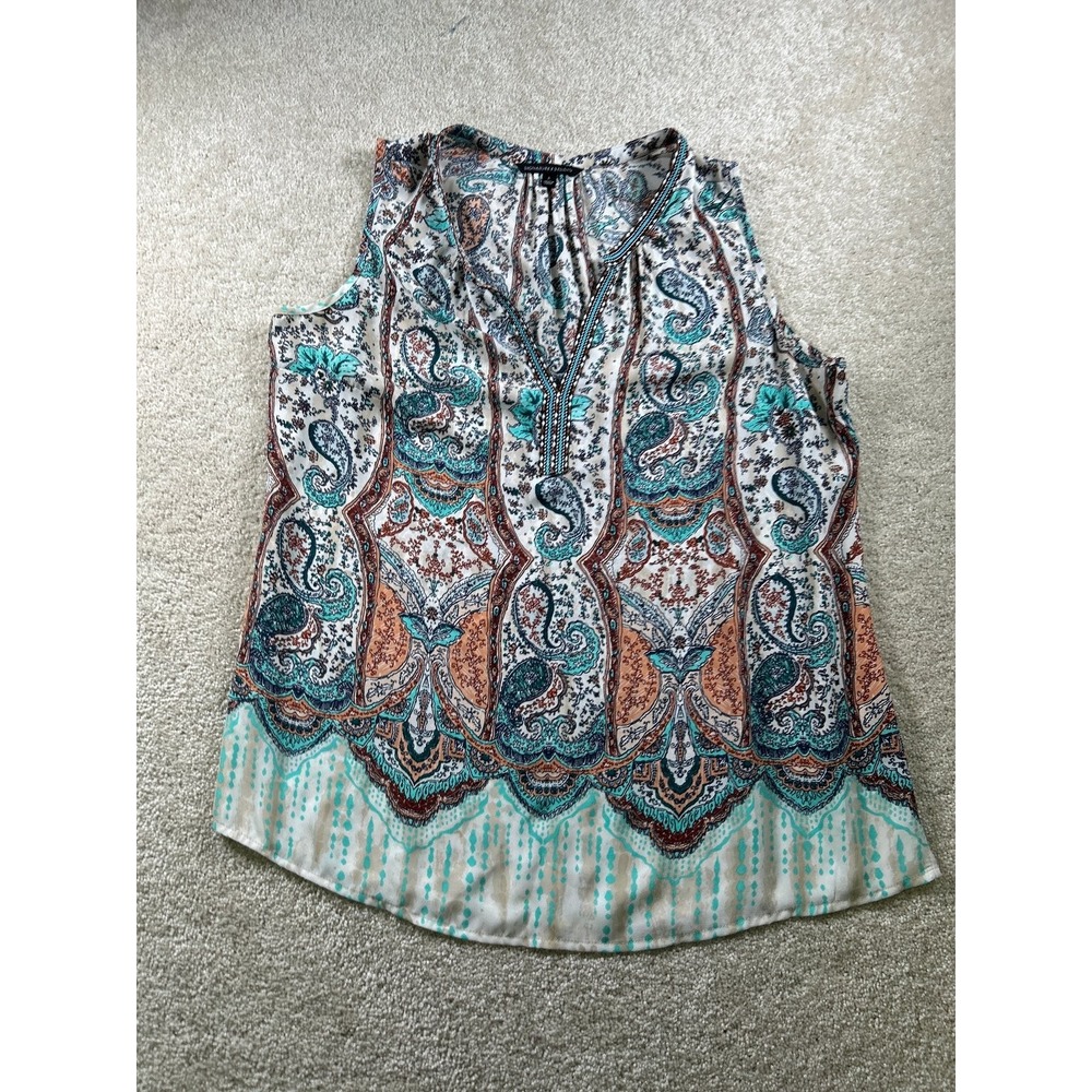 Signature Studio Women's Sleeveless Top Large‎ Paisley Print Polyester